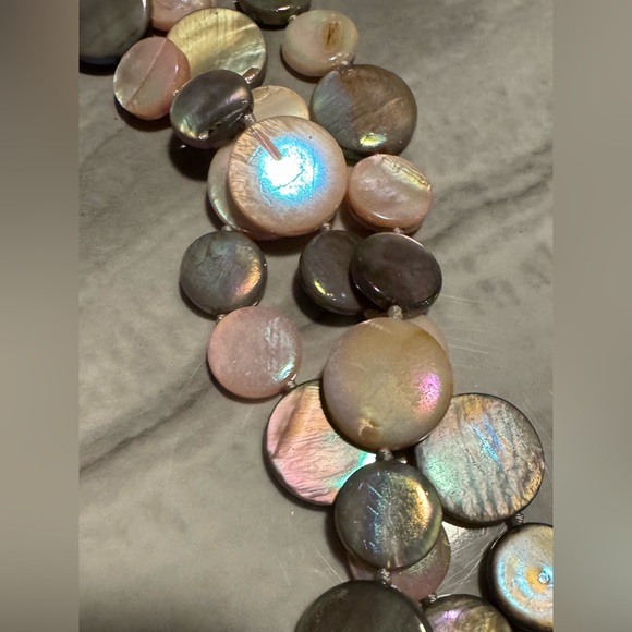 Sea Lily 20” Multistrand Mother of Pearl Statement Necklace - Picture 5 of 8